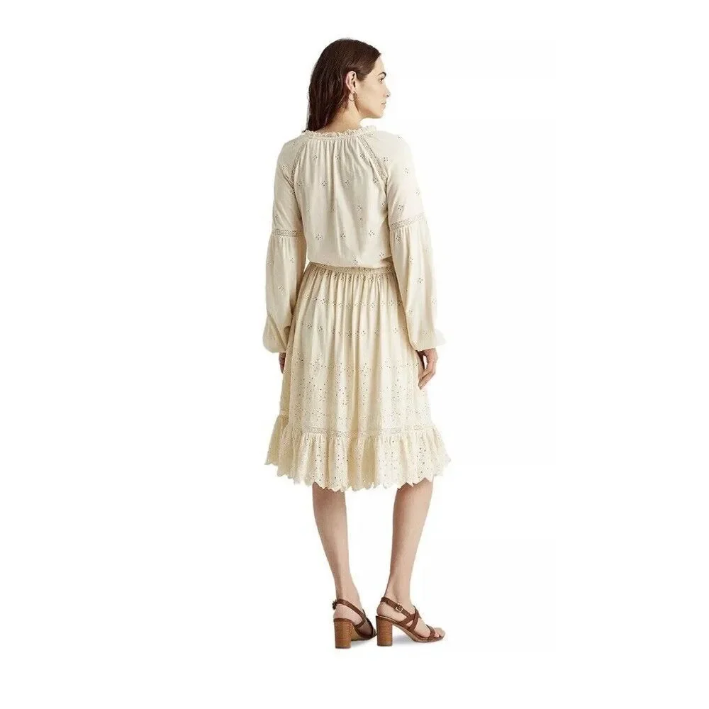 Lauren ralph Lauren Women's S Dress Cream Eyelet Boho Peasant Jersey cottagecore - Picture 3 of 16